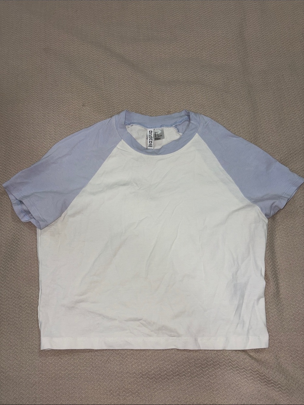 H&M White Tee with Light Blue Raglan Sleeves